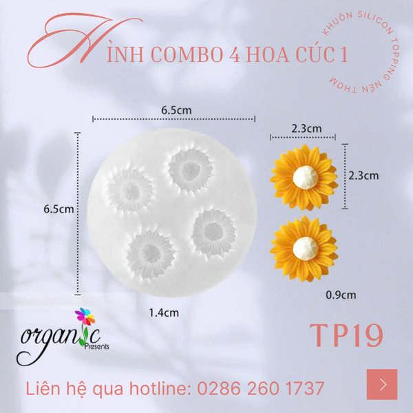 KHUÔN SILICON TOPPING COMBO 4 HOA CÚC 1 (TP19)