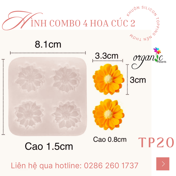 KHUÔN SILICON TOPPING COMBO 4 HOA CÚC 2 (TP20)