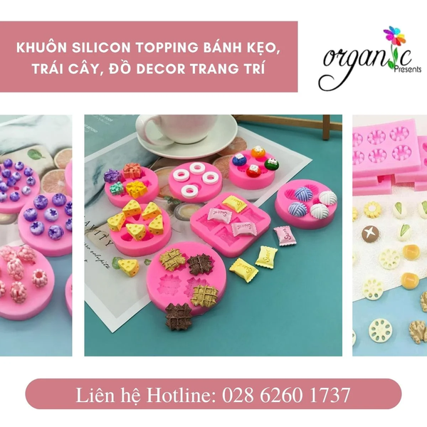 KHUÔN SILICON TOPPING HÌNH BÁNH KẸO, TRÁI CÂY, ĐỒ DECOR TRANG TRÍ