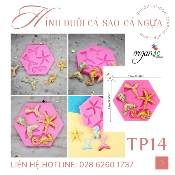 KHUÔN SILICON TOPPING HÌNH ĐUÔI CÁ, SAO BIỂN VÀ CÁ NGỰA TP14
