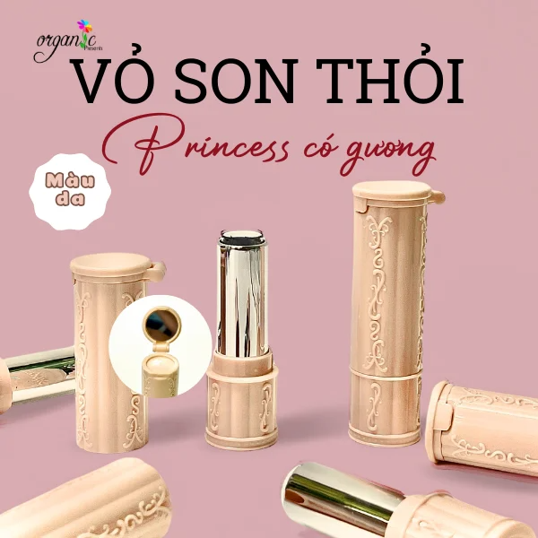 VỎ SON THỎI PRINCESS CÓ GƯƠNG (MÀU KEM)