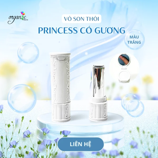 VỎ SON THỎI PRINCESS CÓ GƯƠNG (MÀU TRẮNG)