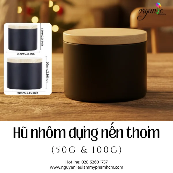 HŨ NHÔM ĐỰNG NẾN THƠM 50G (NẮP VÂN GỖ)