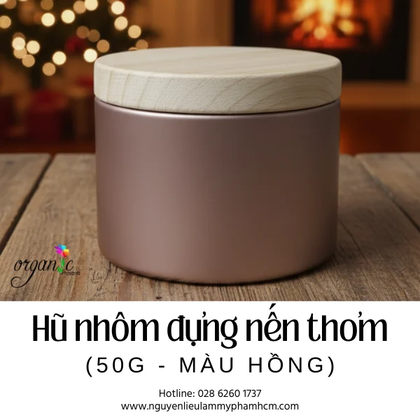 HŨ NHÔM ĐỰNG NẾN THƠM 50G MÀU HỒNG (NẮP VÂN GỖ) 