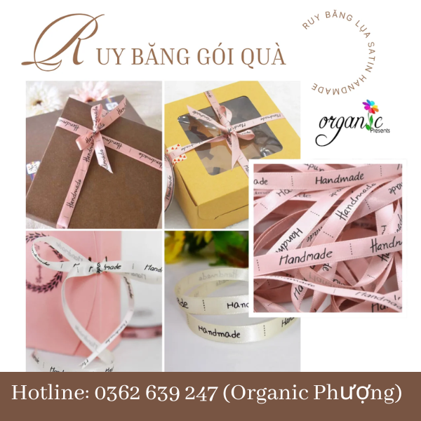RUY BĂNG LỤA SATIN IN CHỮ HANDMADE LÀM ĐỒ THỦ CÔNG