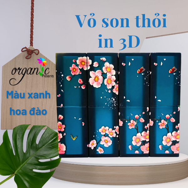 VỎ SON HANDMADE (IN 3D - MÀU XANH HOA ĐÀO)