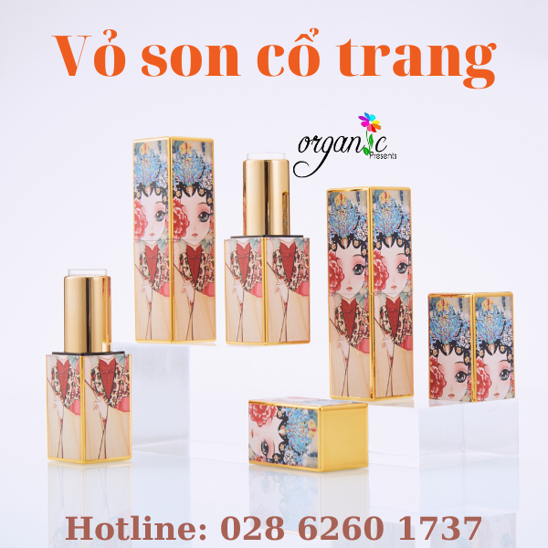 VỎ SON HANDMADE (NAM CHÂM - IN 3D CỔ TRANG HOA ĐỎ)