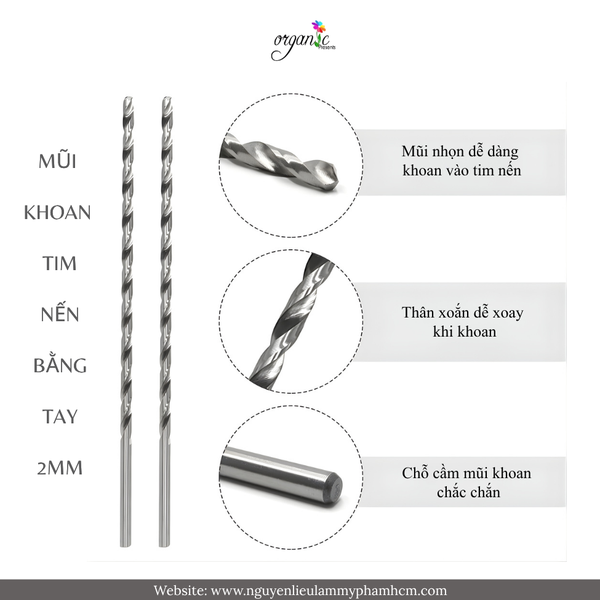  MŨI KHOAN TIM NẾN BẰNG TAY 2MM