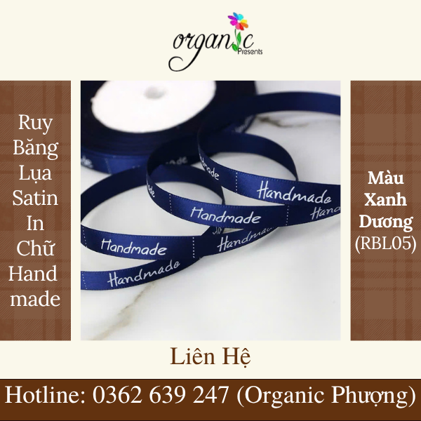RUY BĂNG LỤA SATIN IN CHỮ HANDMADE LÀM ĐỒ THỦ CÔNG (XANH DƯƠNG RBL 05)
