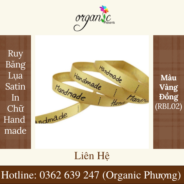 RUY BĂNG LỤA SATIN IN CHỮ HANDMADE LÀM ĐỒ THỦ CÔNG (VÀNG ĐỒNG RBL 02)