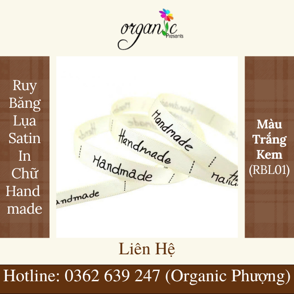 RUY BĂNG LỤA SATIN IN CHỮ HANDMADE LÀM ĐỒ THỦ CÔNG (TRẮNG KEM RBL01)