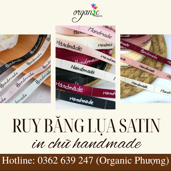 RUY BĂNG LỤA SATIN IN CHỮ HANDMADE LÀM ĐỒ THỦ CÔNG