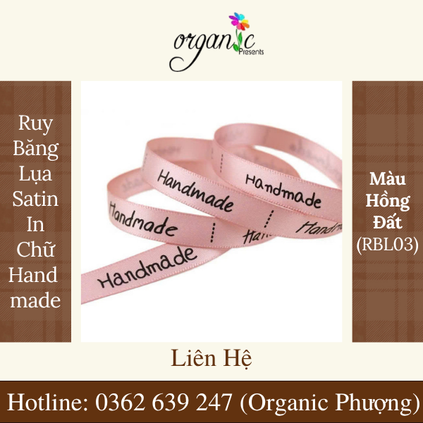 RUY BĂNG LỤA SATIN IN CHỮ HANDMADE LÀM ĐỒ THỦ CÔNG (HỒNG ĐẤT RBL03)
