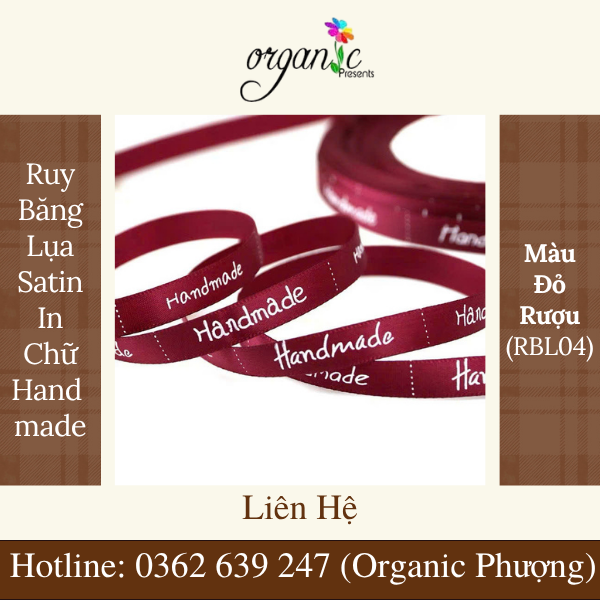 RUY BĂNG LỤA SATIN IN CHỮ HANDMADE LÀM ĐỒ THỦ CÔNG (ĐỎ RƯỢU RBL04)