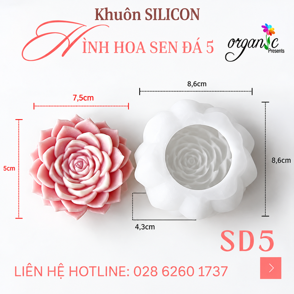 KHUÔN SILICON LÀM NẾN THƠM HÌNH HOA SEN ĐÁ 5 (SD5)