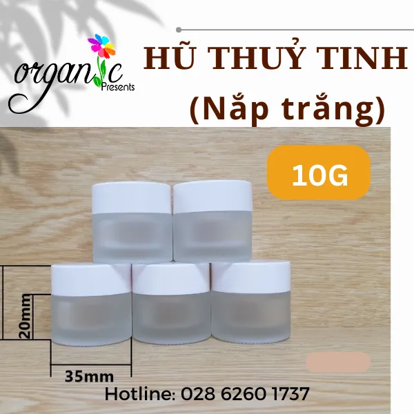HŨ KEM DƯỠNG THỦY TINH 10G ( NẮP TRẮNG)