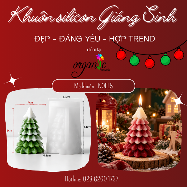 KHUÔN SILICON LÀM ĐẾ NẾN TEALIGHT HÌNH CÂY THÔNG (NOEL5)