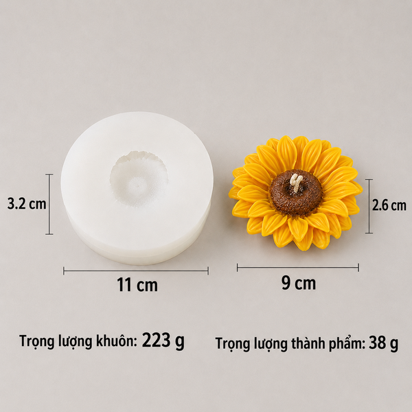 KHUÔN SILICON LÀM NẾN THƠM HÌNH HOA HƯỚNG DƯƠNG - HAI MẢNH GHÉP (H49)