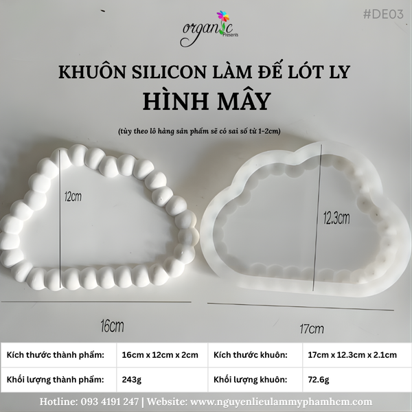 KHUÔN SILICON LÀM ĐẾ LÓT LY (HÌNH MÂY - DE03)