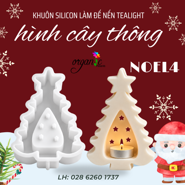 KHUÔN SILICON LÀM ĐẾ NẾN TEALIGHT HÌNH CÂY THÔNG NOEL (NOEL4)