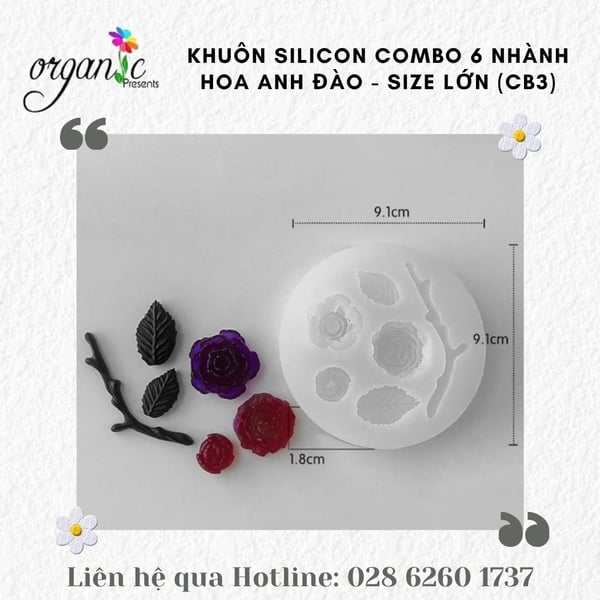 KHUÔN SILICON LÀM NẾN THƠM COMBO 6 NHÀNH HOA ANH ĐÀO - CB3