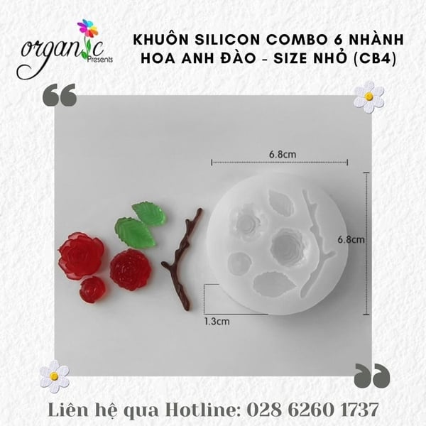 KHUÔN SILICON LÀM NẾN THƠM COMBO 6 NHÀNH HOA ANH ĐÀO - CB4