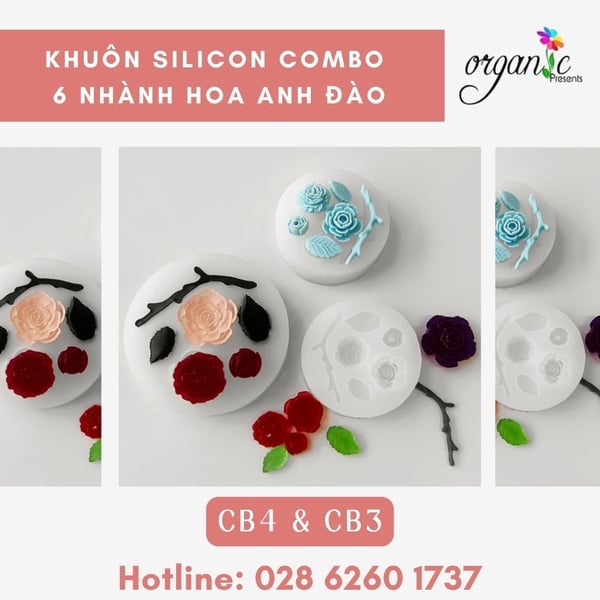 KHUÔN SILICON LÀM NẾN THƠM COMBO 6 NHÀNH HOA ANH ĐÀO - CB4