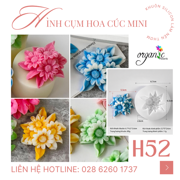 KHUÔN SILICON LÀM NẾN THƠM HÌNH CỤM HOA MINI