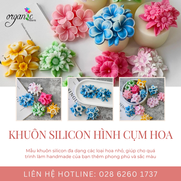 KHUÔN SILICON LÀM NẾN THƠM HÌNH CỤM HOA MINI