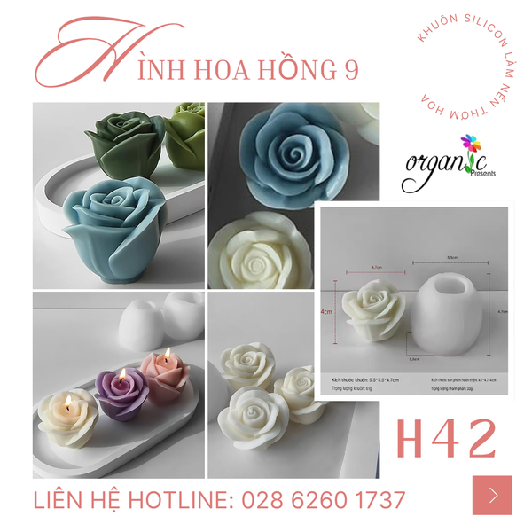KHUÔN SILICON LÀM NẾN THƠM HÌNH HOA HỒNG 9 (H42)