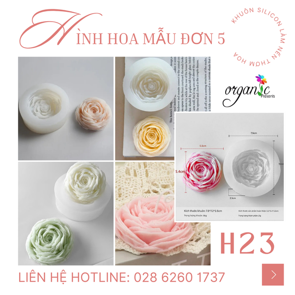 KHUÔN SILICON LÀM NẾN THƠM HÌNH HOA MẪU ĐƠN 5 (H23)