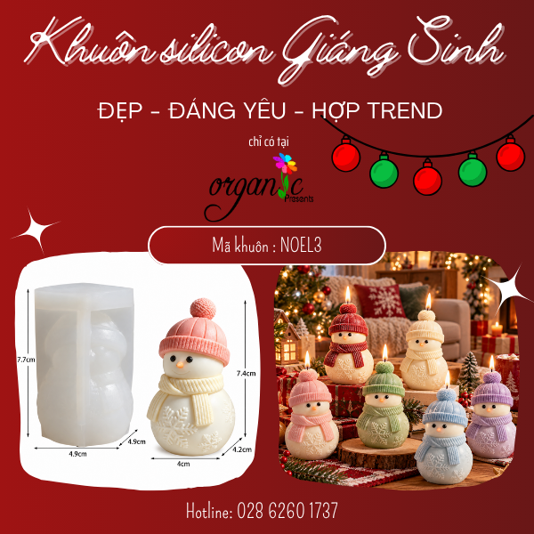 KHUÔN SILICON LÀM NẾN THƠM HÌNH NGƯỜI TUYẾT (NOEL3)