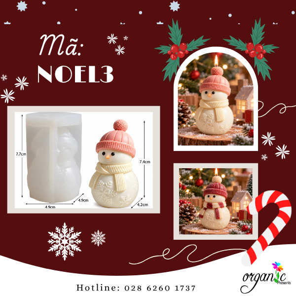 KHUÔN SILICON LÀM NẾN THƠM HÌNH NGƯỜI TUYẾT (NOEL3)