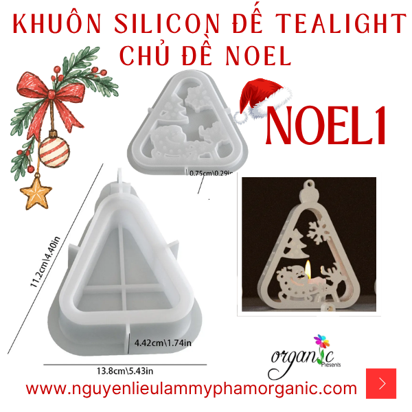 KHUÔN SILICON HÌNH TAM GIÁC ĐẶT NẾN TEALGHT CHỦ ĐỀ GIÁNG SINH (NOEL1)