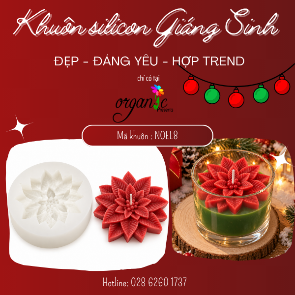 KHUÔN SILICON LÀM NẾN THƠM HÌNH HOA GIÁNG SINH CÁCH ĐIỆU (NOEL8)