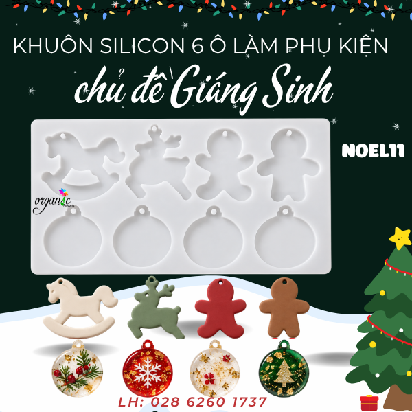 KHUÔN SILICON 6 Ô LÀM PHỤ KIỆN CHỦ ĐỀ GIÁNG SINH (NOEL11)