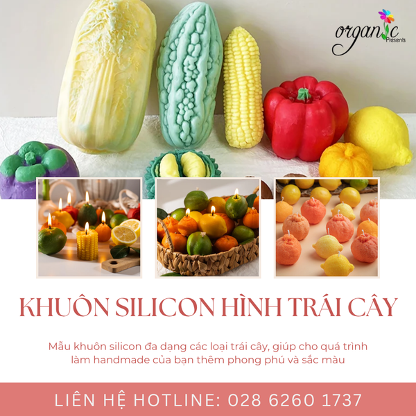 KHUÔN SILICON LÀM NẾN THƠM/ XÀ PHÒNG/ THẠCH CAO HÌNH TRÁI CÂY
