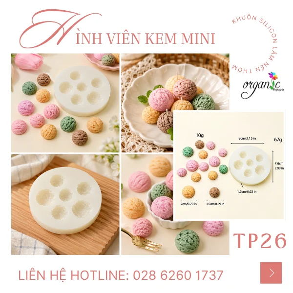 KHUÔN SILICON TOPPING HÌNH VIÊN KEM (TP26)
