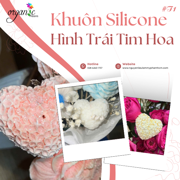 KHUÔN SILICONE HÌNH TRÁI TIM PHỦ HOA CẨM TÚ CẦU (T1)