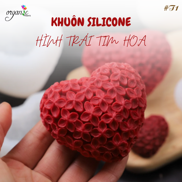 KHUÔN SILICONE HÌNH TRÁI TIM PHỦ HOA CẨM TÚ CẦU (T1)