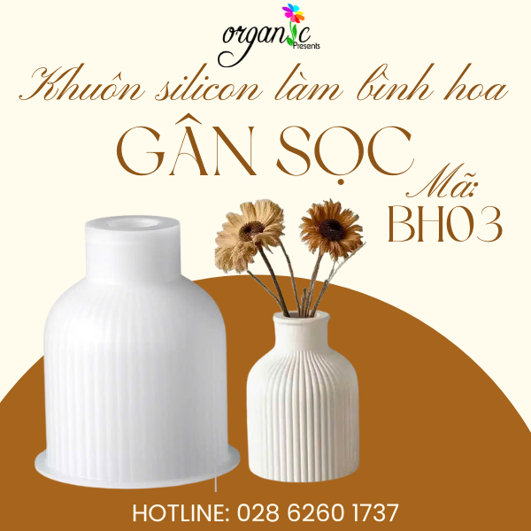 KHUÔN SILICONE LÀM BÌNH HOA GÂN SỌC (BH03)