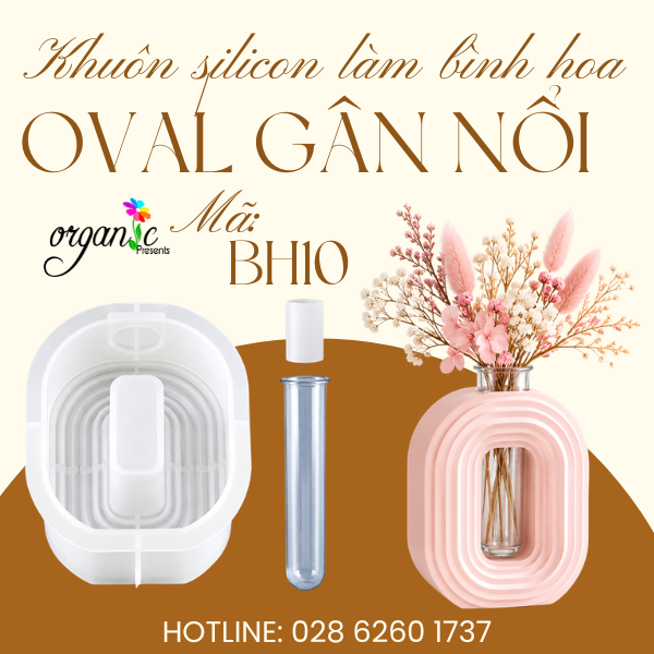 KHUÔN SILICON LÀM BÌNH HOA OVAL GÂN NỔI - KÈM ỐNG NHỰA (BH10)