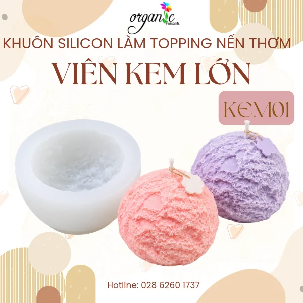 KHUÔN SILICONE LÀM NẾN THƠM HÌNH VIÊN KEM LỚN (KEM01)