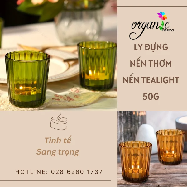 LY THỦY TINH ĐỰNG NẾN THƠM / TEALIGHT 50G (MÀU HỔ PHÁCH)