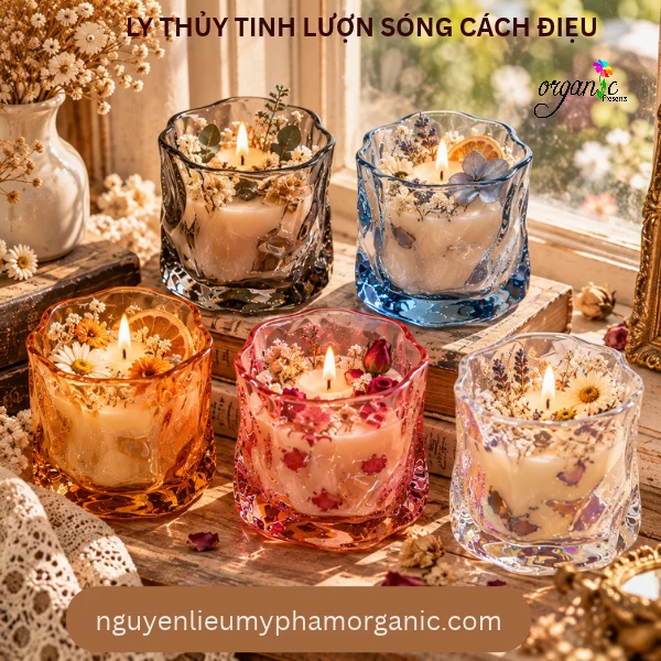 LY THỦY TINH ĐỰNG NẾN THƠM LƯỢN SÓNG CÁCH ĐIỆU 150ML