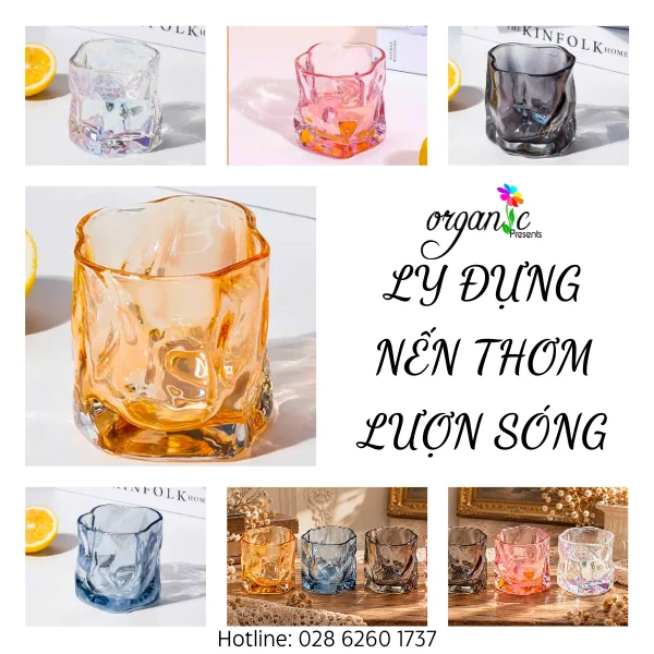 LY THỦY TINH ĐỰNG NẾN THƠM LƯỢN SÓNG CÁCH ĐIỆU 150ML