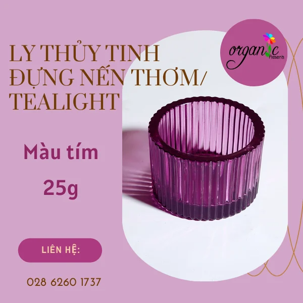 LY THỦY TINH ĐỰNG NẾN THƠM / TEALIGHT 25G (MÀU TÍM)
