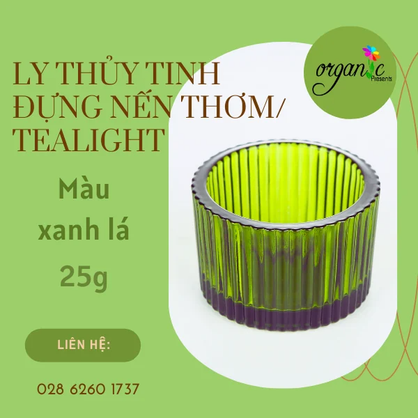 LY THỦY TINH ĐỰNG NẾN THƠM / TEALIGHT 25G (MÀU XANH LÁ)