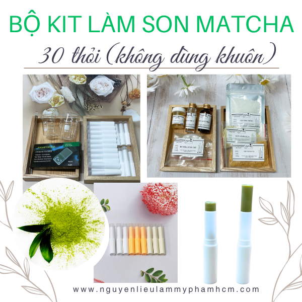 [KHỞI NGHIỆP] BỘ KIT LÀM 30 THỎI SON DƯỠNG MÔI THIÊN NHIÊN VỚI BỘT MATCHA (KHÔNG DÙNG KHUÔN)