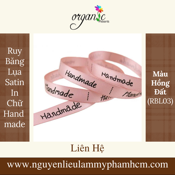 RUY BĂNG LỤA SATIN IN CHỮ HANDMADE (HỒNG ĐẤT - RBL03)